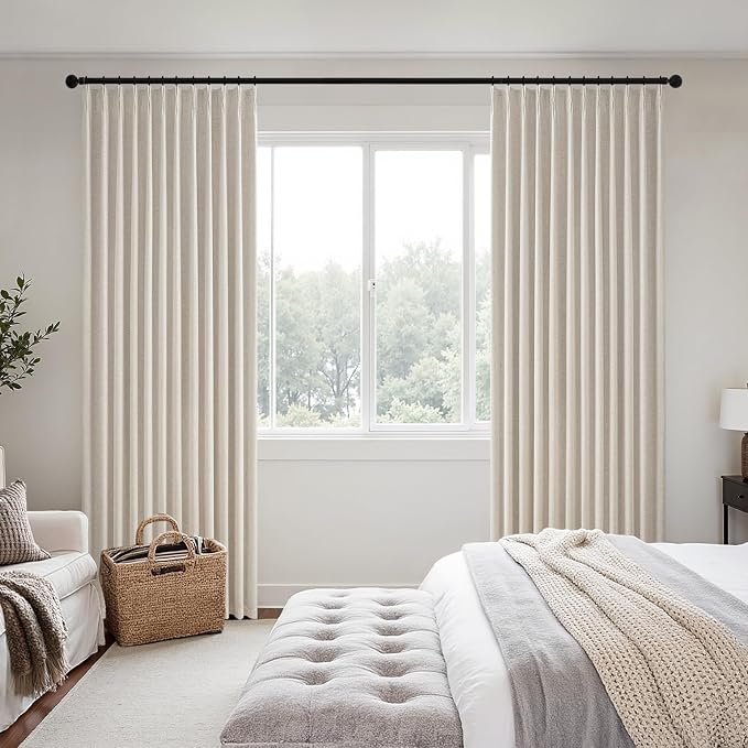 MIULEE Beige Pinch Pleated 100% Blackout Linen Curtains 40x108 Inches | Room - Image 2