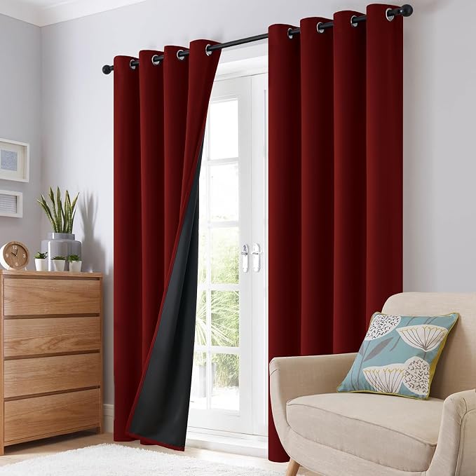 SimpleHome Burgundy Red 100% Blackout Curtains Room Darken Living Room 72 | - Image 8