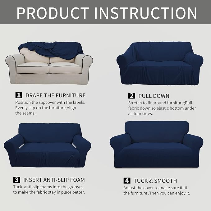 Easy-Going Stretch Oversized Sofa Couch Slipcover Washable Navy | 1-Piece Extra - Image 8