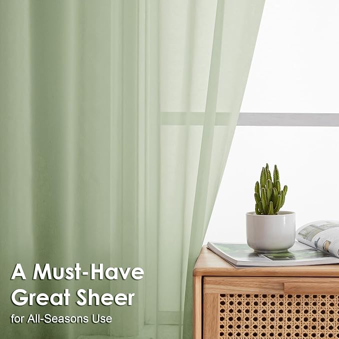 Light Green Sheer Curtains 72 Inches Long 2 Panels - Image 3