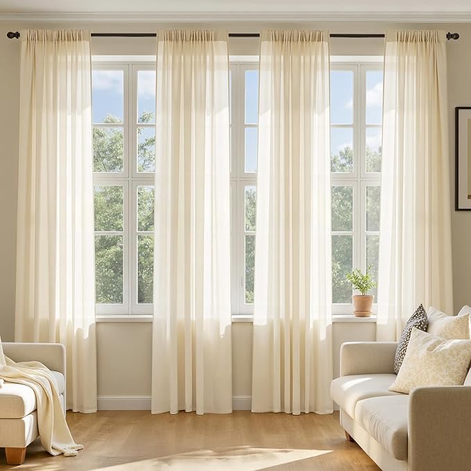 MIULEE Butter Cream Sheer Curtains 72 Inches Long 4 Panels 54 x 72 Inches | by MIULEE