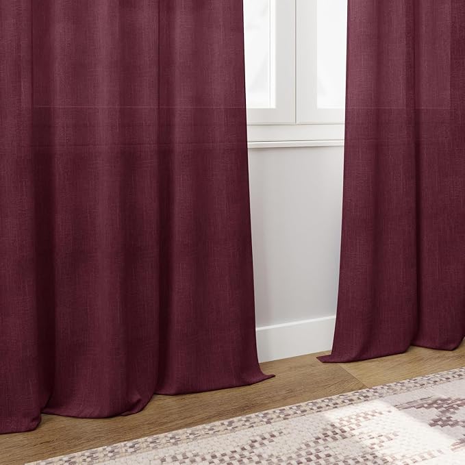Burgundy Linen Curtains for Living Room 100 Inches Long Light Filtering Semi - Image 5
