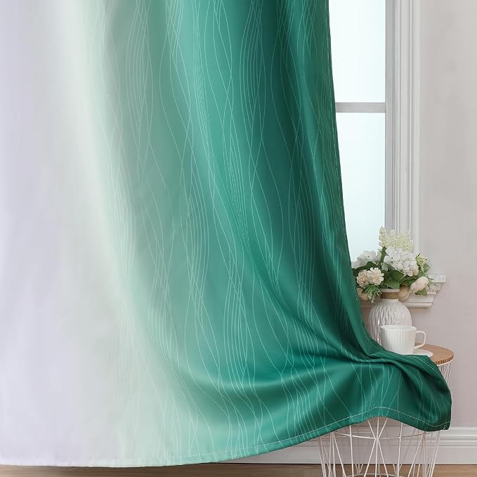 Green and Greyish White Blackout Curtains 52Wx96L 2 Panels | Ombre Curtains - Image 6