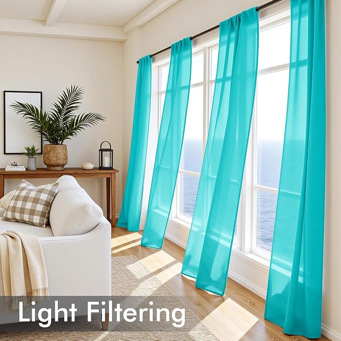 MIULEE Turquoise Sheer Curtains 84 Inches Long 4 Panels 42 x 84 Inches | Light - Image 4