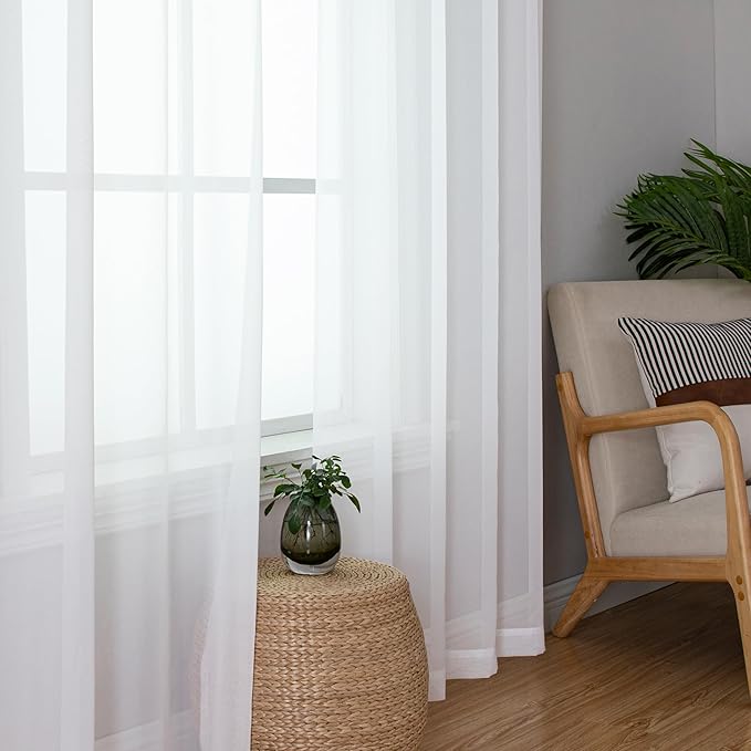 Simplebrand Sheer White Curtains 120 Inches Long, Extra Long Rod Pocket Solid - Image 5