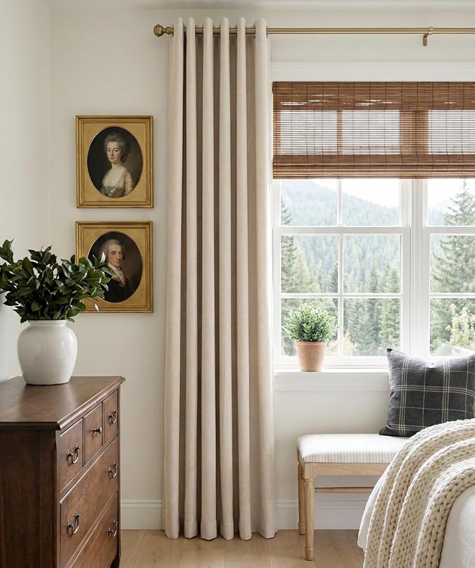 Linen Textured Total Blackout Curtains 84 Inches Long, Oatmeal | 100% Blackout - Image 2