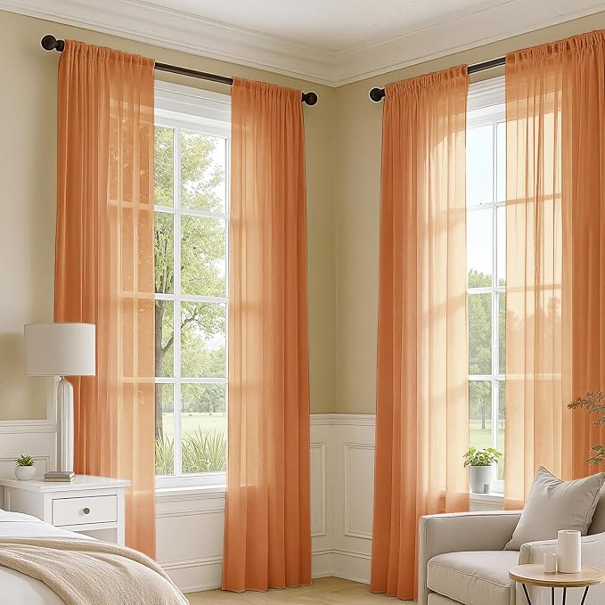 MIULEE Fall Orange Sheer Curtains 108 Inches Long 4 Panels 42 x 108 Inches | - Image 2