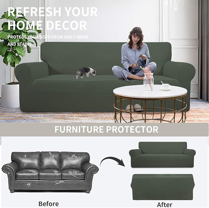 Easy-Going Stretch Oversized Sofa Couch Slipcover Washable Olive Green | - Image 4