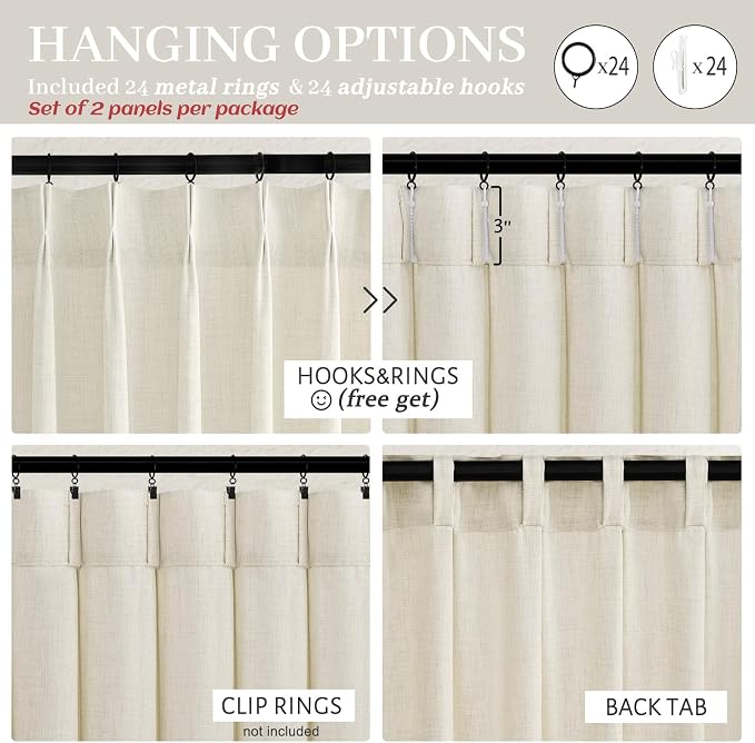 Cream Pinch Pleated 70 Inch Extra Wide Bedroom Curtains 84 Inch Long 2 Panels - Image 7