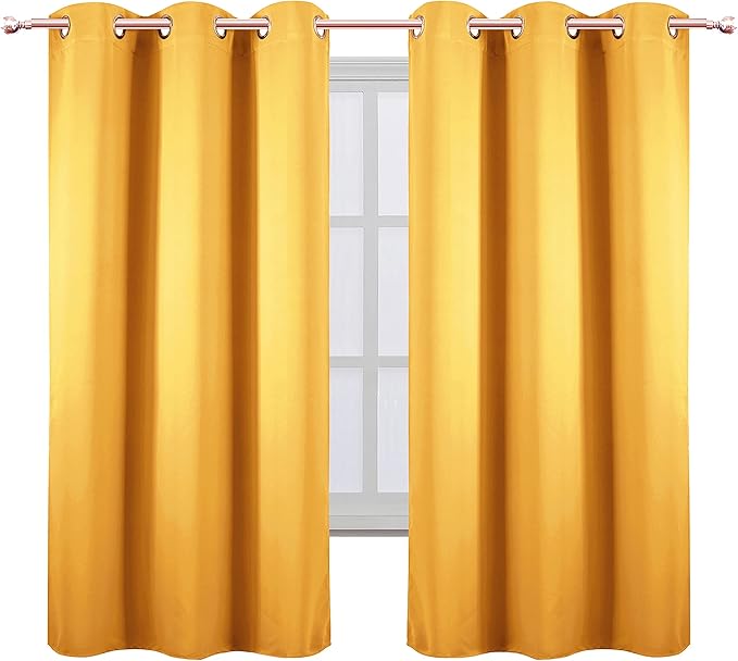 Yellow Thermal Blackout Curtains/42 x 63 Inch/Set of 2 Panels Room Darkening - Image 2