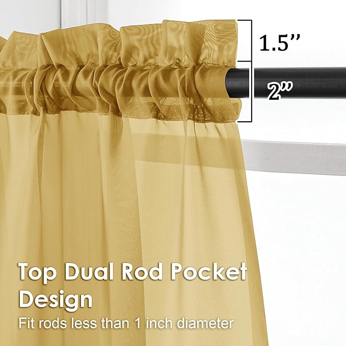Gold Sheer Curtains 54 Inches Long 2 Panels - Image 3