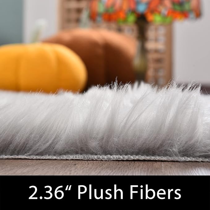 Latepis Grey Faux Fur 4'x5'10" Area Rug, Soft Plush Faux Fur Sheepskin Rugs - Image 2