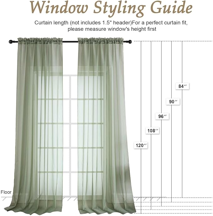 Sage Green Bedroom Curtains 96 Length - Image 2