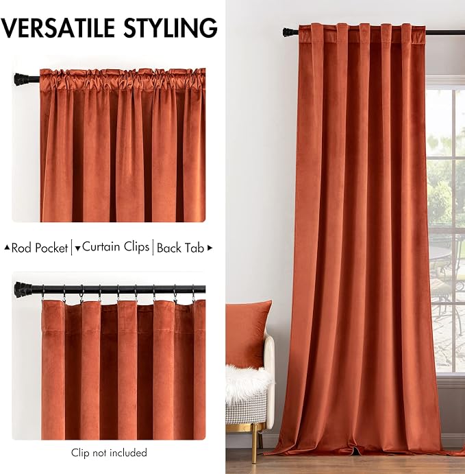 MIULEE Velvet Curtains 52x84 inches 2 Panels Burnt Orange Blackout Curtains | - Image 2