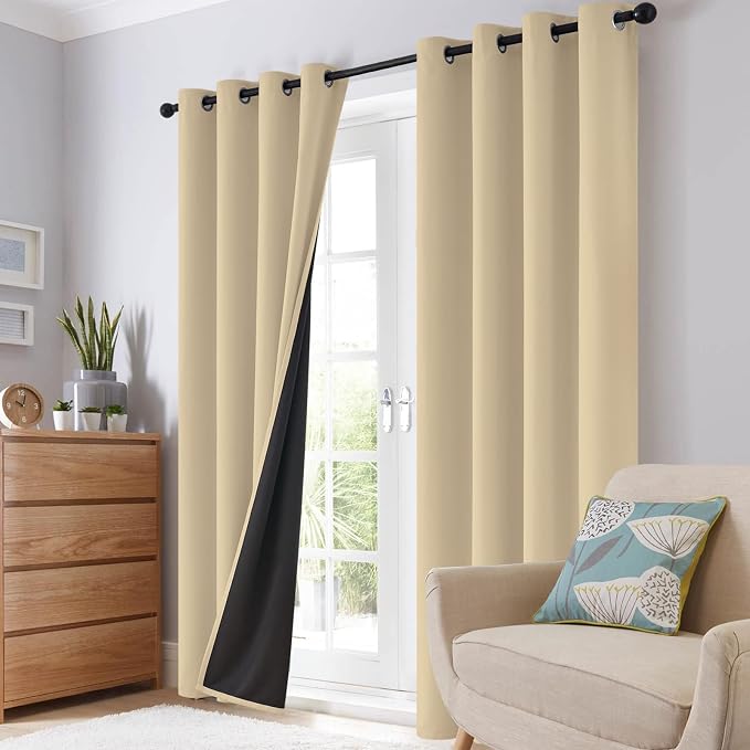 SimpleHome Beige 100% Blackout Curtains Room Darkening Living Room 72 Inch | - Image 8