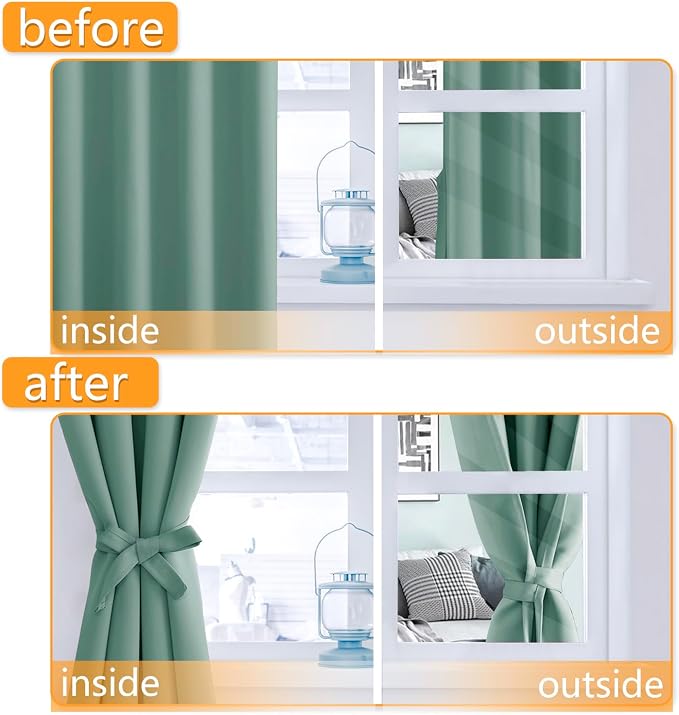 Blackout Curtains for Bedroom, Sage Green, 52 x 63 Inch, 2 Panels | Thermal - Image 4