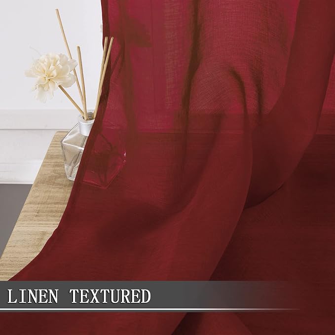 Tollpiz Sheer Curtain Linen Textured Living Room Curtains Sheer Light Filtering - Image 2