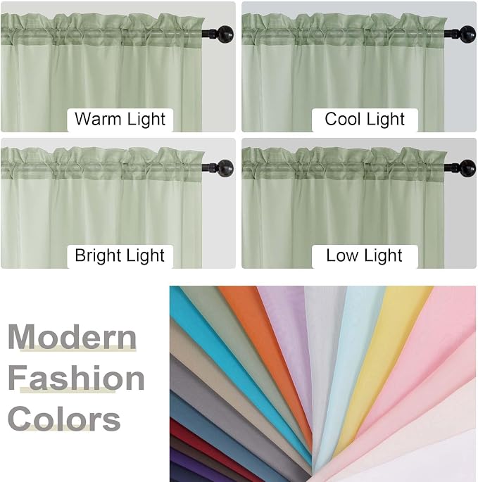 Light Green Sheer Curtain for Bedroom Living Room 78 Inches Long 2 Panels Set - Image 7