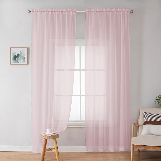 OWEINE Sheer Curtains 90 Inches Long 2 Panels Set, Light Filtering Fimly Voile - Image 2