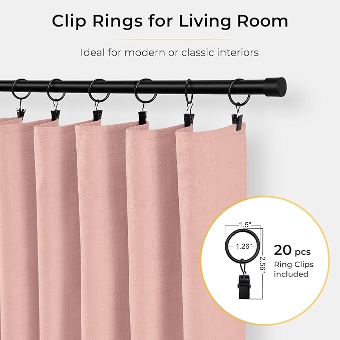 INOVADAY Linen Textured 100% Blackout Sliding Door Curtains 102x90 | Blush Pink - Image 3