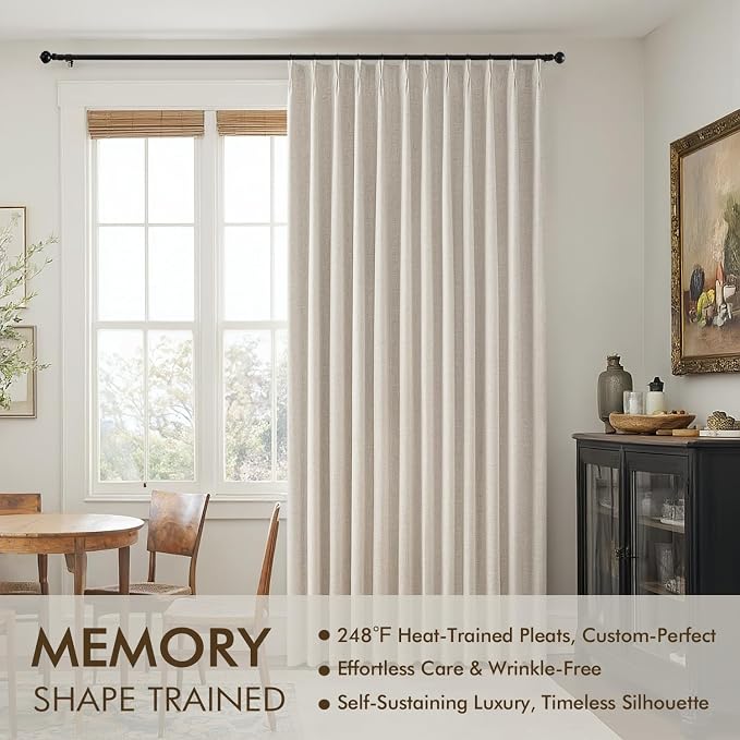 MIULEE Beige Pinch Pleated 100% Blackout Linen Curtains 40x108 Inches | Room - Image 3