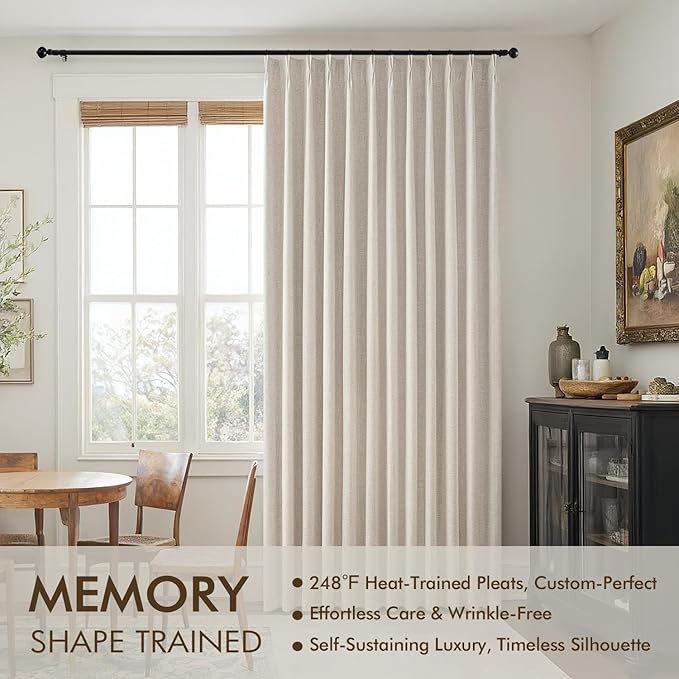 MIULEE Beige Pinch Pleated 100% Blackout Linen Curtains 40x84 Inches | Room - Image 3