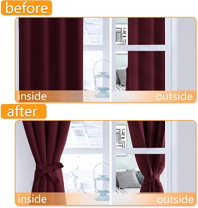 Blackout Curtains for Bedroom 42 x 84 Inches Long Burgundy 2 Panels | Thermal - Image 4