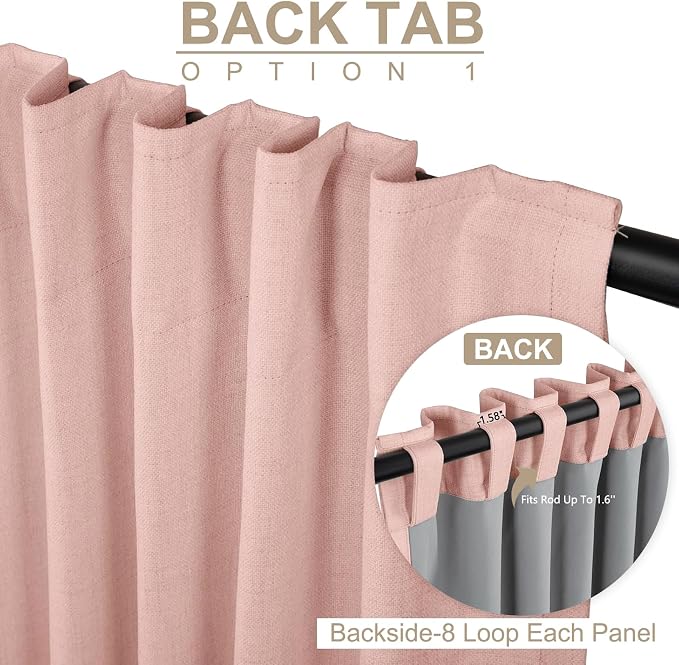 Linen Textured Total Blackout Sliding Door Curtain 108 Inch Long Blush Pink | - Image 3