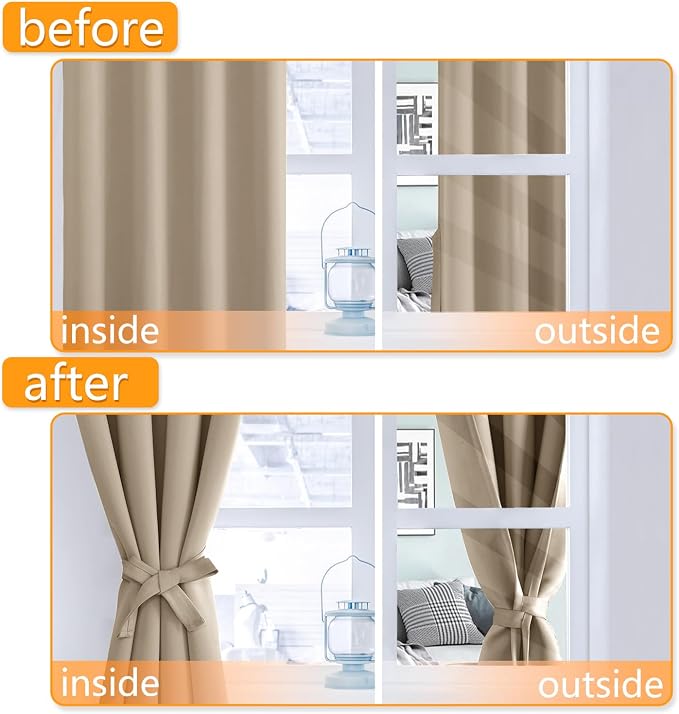 Blackout Curtains for Bedroom, 42 x 63 Inches Length Taupe 2 Panels | Thermal - Image 4