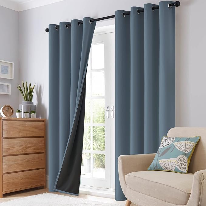 SimpleHome Stone Blue 100% Blackout Curtains Room Darkening Living Room 63L | - Image 8