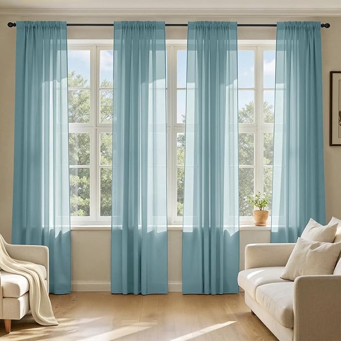 MIULEE Dusty Blue Sheer Curtains 90 Inches Long 4 Panels 42 x 90 Inches | Light by MIULEE