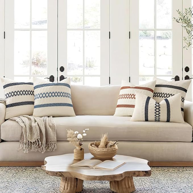 MIULEE Set of 2 Coastal Blue Boho Decorative Pillow Covers 18x18 Inch | - Image 3