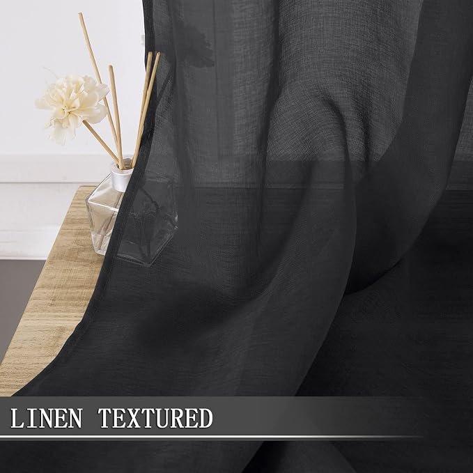 Tollpiz Sheer Curtain Linen Textured Bedroom Curtains Sheer Light Filtering Rod - Image 2