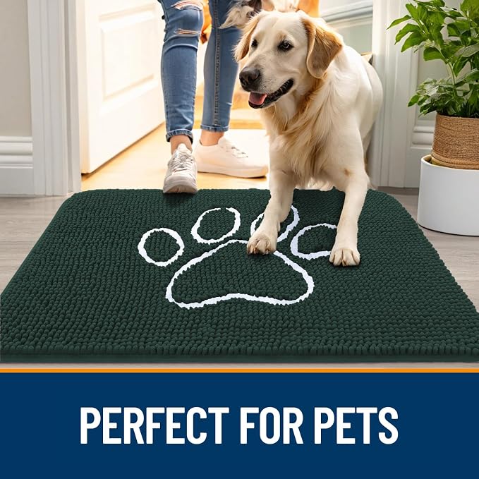 OLANLY Dog Door Mat for Muddy Paws 40x32, Paw Print Design Chenille Mud Mat | - Image 6