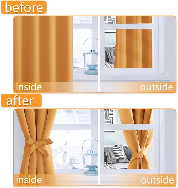 Blackout Curtains for Bedroom, 60 x 63 Inches Length Pumpkin Orange | Thermal - Image 5