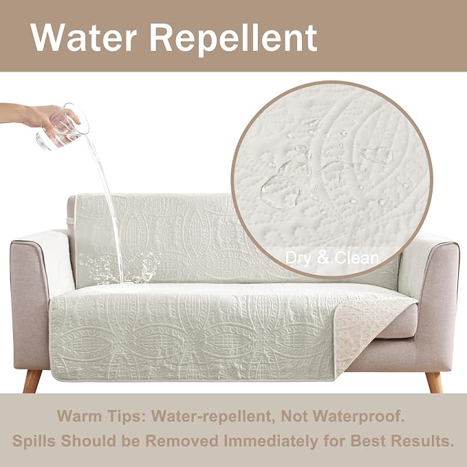 Quilted Recliner Chair Covers, Water-Repellent Slipcovers, Off White Recliner - Image 7