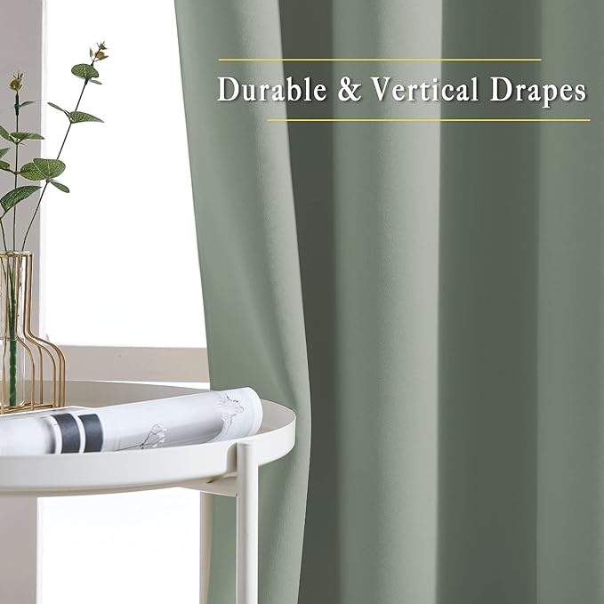 NICETOWN Sage Green Room Darkening 102 inch Curtains, Grommet Thermal Curtains - Image 5