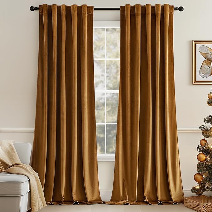 MIULEE Velvet Curtains 52x84 inches 2 Panels Gold Brown Blackout Curtains | by MIULEE