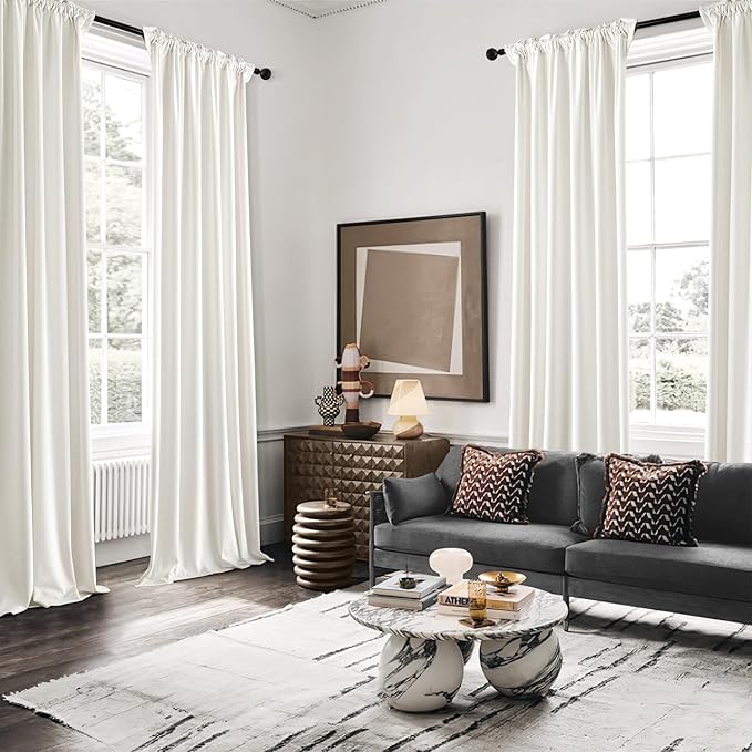MIULEE Velvet Curtains 50W x 63L 2 Panels Ivory Blackout Curtains | Luxury - Image 5