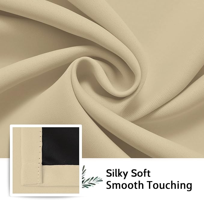SimpleHome Beige 100% Blackout Curtains Room Darkening Living Room 72 Inch | - Image 7
