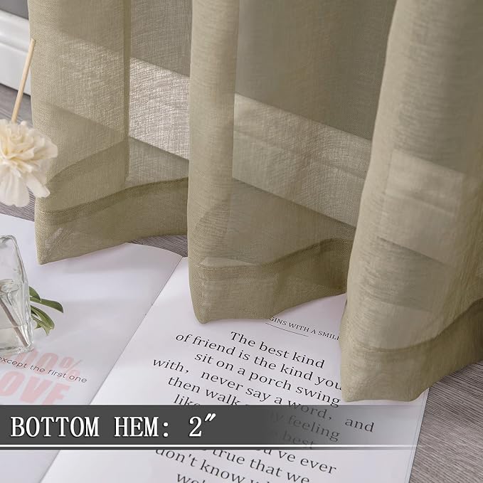 Tollpiz Short Sheer Curtain Living Room Linen Textured Curtains Sheer Light - Image 4