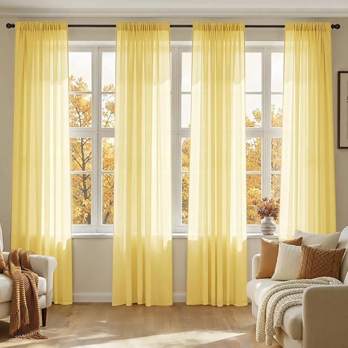 MIULEE Yellow Sheer Curtains 90 Inches Long 4 Panels 42 x 90 Inches | Light by MIULEE