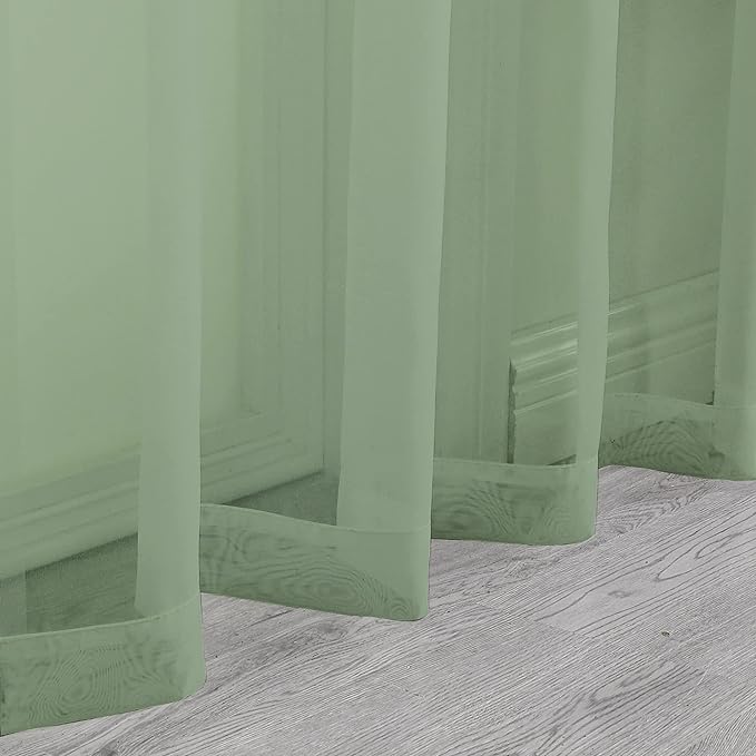 Sheer Curtains, Sage Green Sheer Curtains 84 inch Length 2 Panels Set, Rod - Image 5