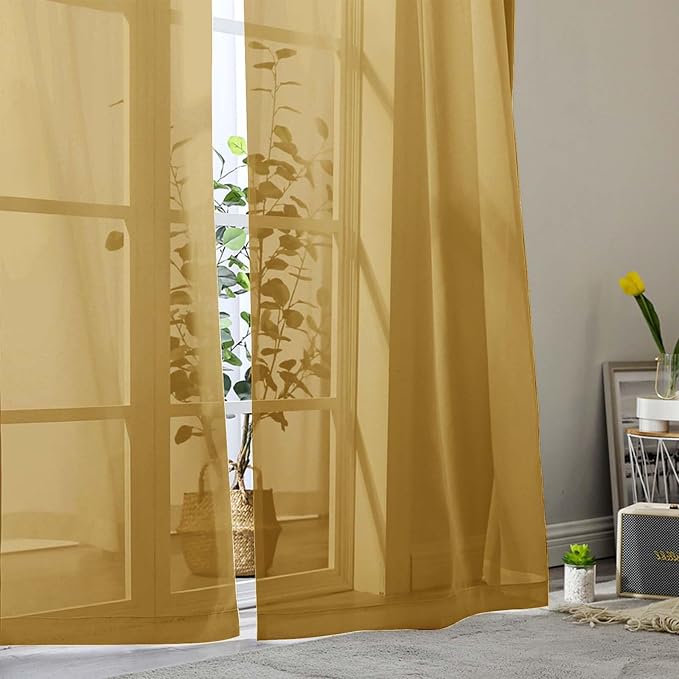 Gold Sheer Curtain for Bedroom Living Room 72 Inches Long 2 Panels Set - Image 9