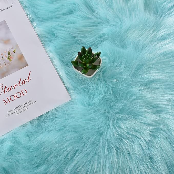 Latepis Light Blue Area Rug 6x9 Faux Fur Teal Rugs - Image 6