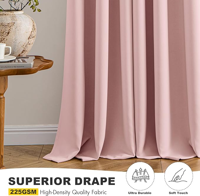 MIULEE Blackout Curtains for Bedroom 2 Panels 40 x 45 Inch Long Pink | Thermal - Image 5