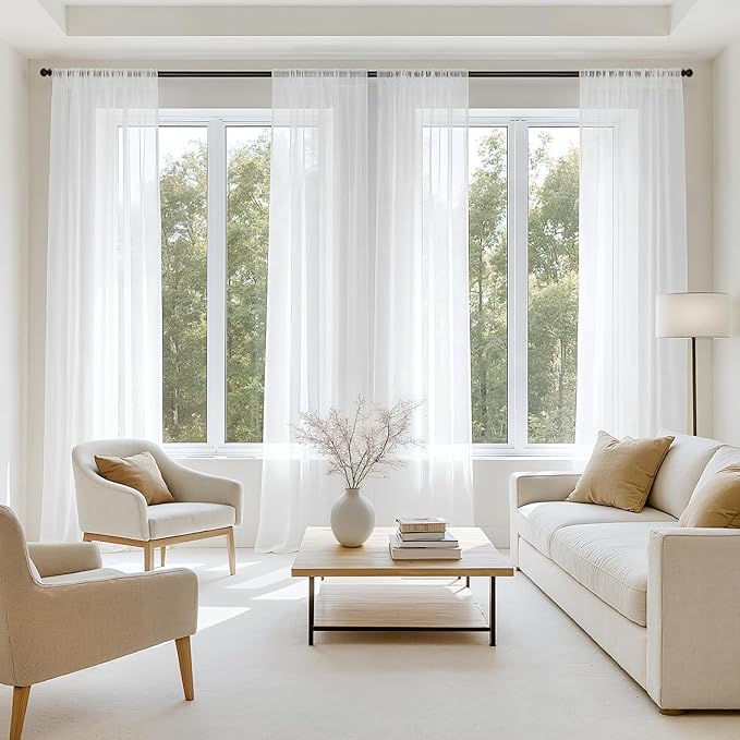 MIULEE White Sheer Curtains 90 Inches Long 4 Panels 42 x 90 Inches | Light by MIULEE