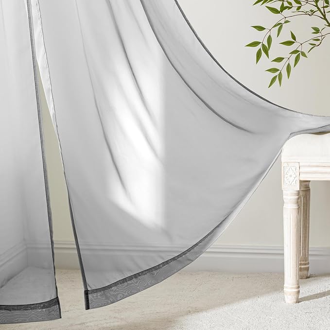 MIULEE Dark Grey Sheer Curtains 90 Inches Long 4 Panels 42 x 90 Inches | Light - Image 6