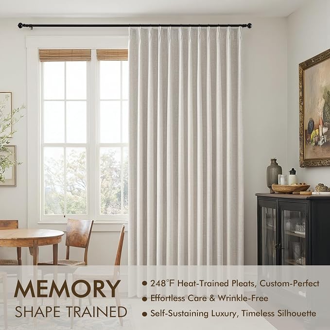 MIULEE Birch Pinch Pleated 100% Blackout Linen Curtains 40x108 Inches | Room - Image 3