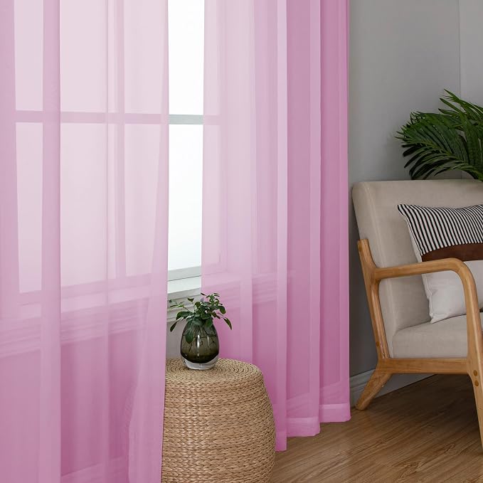 Light Pink Sheer Curtains 90 Inches Long 2 Panels, Farmhouse Voile Living Room - Image 3